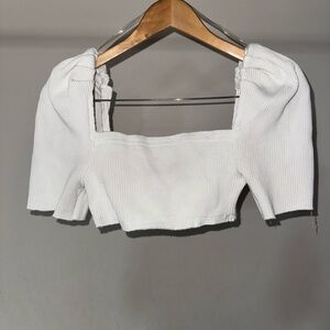White Ribbed Square Neck Top